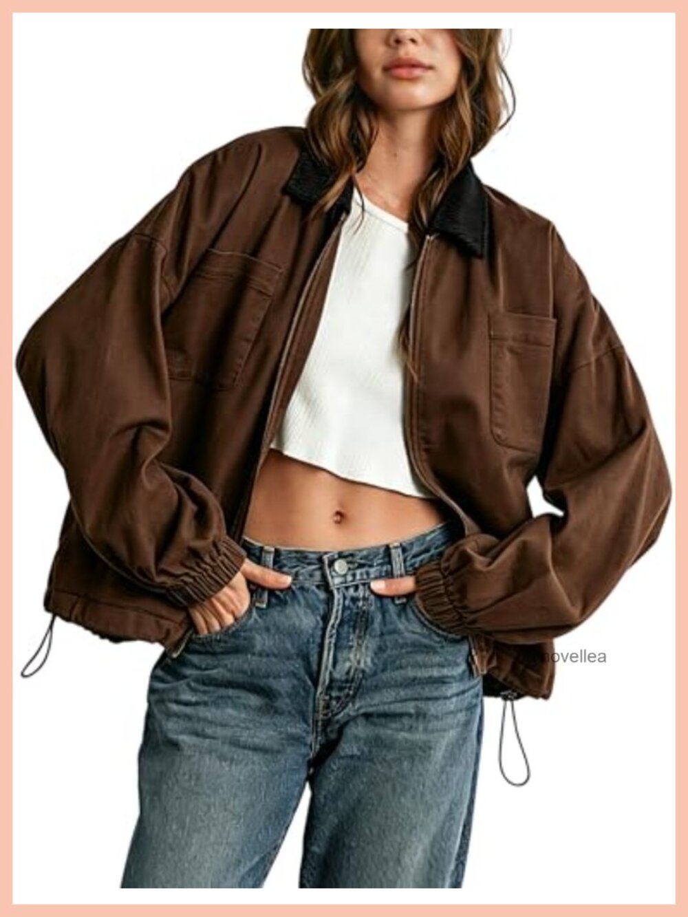 Women's Lightweight Canvas Barn Jacket Corduroy Collar Zip Utility Workwear